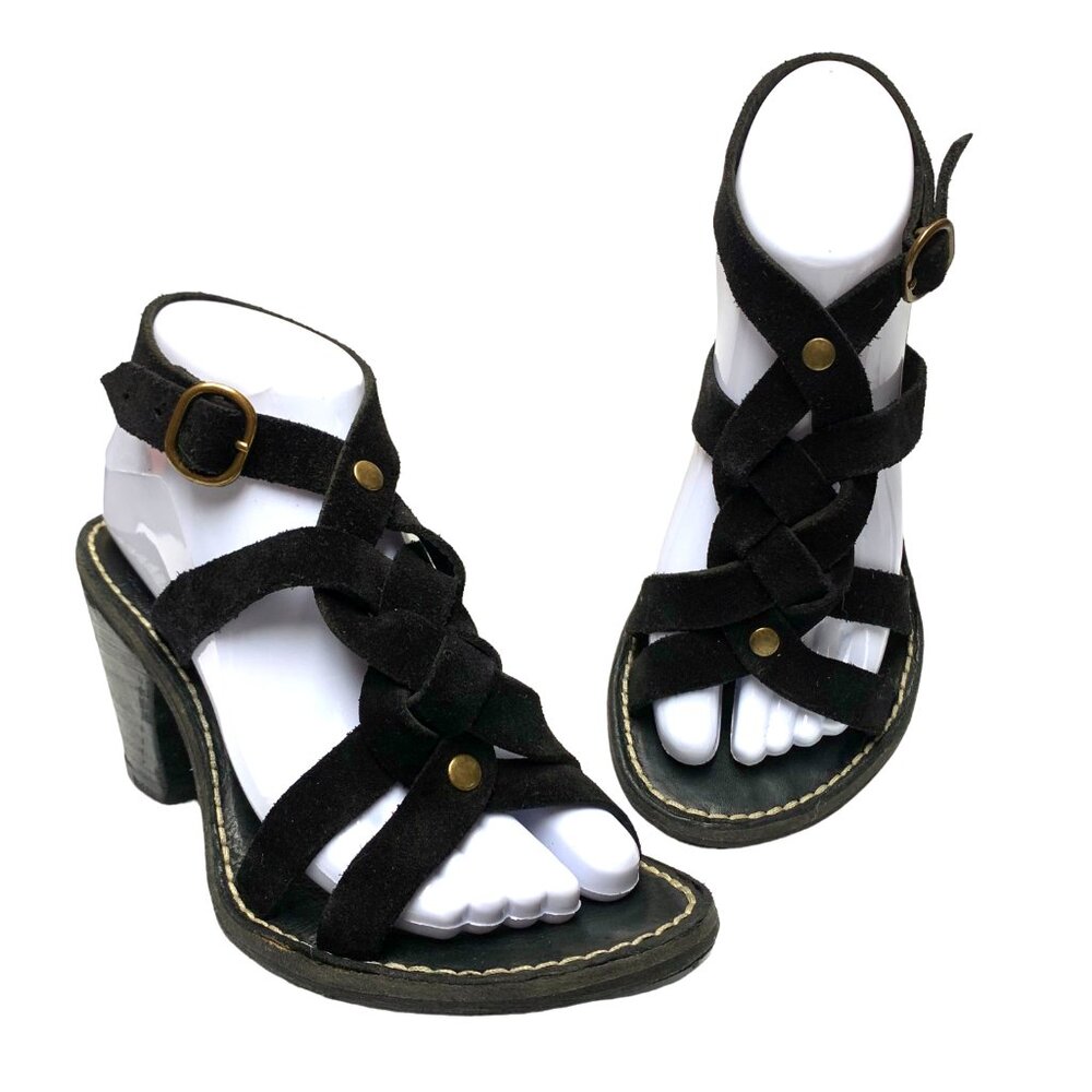 FIORENTINI + BAKER Black Suede Ankle Wrap Chunky Heel Sandals